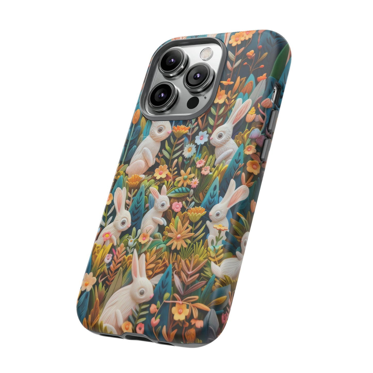 Mystical Garden Bunnies iPhone Case, Enchanted Floral Wonderland, Durable Protective Cover, Tough Phone Cases