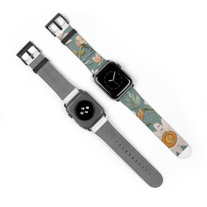 Serene Floral Tapestry Apple Watch Band, Soft Pastel Botanicals on Duck Egg Blue, Stylish Smartwatch Accessory. Apple Watch Band Apple Watch Straps For Series 4 5 6 7 8 9 ULTRA SE 38/40/41mm & 42/44/45mm Vegan Faux Leather Band