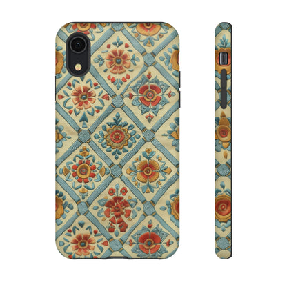 Vintage gesteppte florale iPhone-Hülle, Telefonhülle mit besticktem Design, handwerklich inspirierte Schutzausrüstung, robuste Hüllen