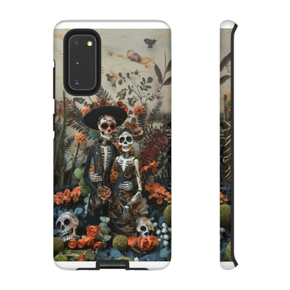 Custodia per telefono Dia de los Muertos, Cover con design di coppia scheletrica, Accessorio protettivo festivo per telefono, Custodie per telefono resistenti 