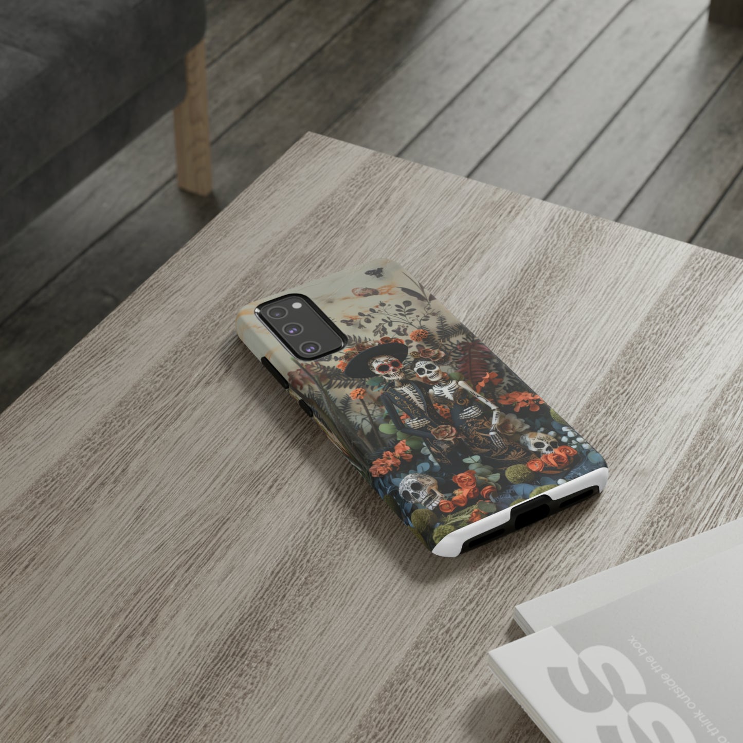 Custodia per telefono Dia de los Muertos, Cover con design di coppia scheletrica, Accessorio protettivo festivo per telefono, Custodie per telefono resistenti 