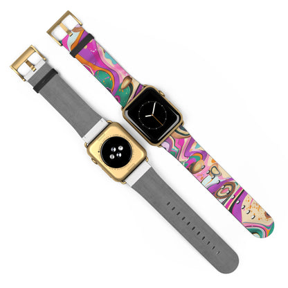 Vibrant Marbled Art Apple Watch Band, Expressive Color Fusion Smartwatch Strap, Unique Abstract Design Wristband Accessory. Apple Watch Band Apple Watch Straps For Series 4 5 6 7 8 9 ULTRA SE 38/40/41mm & 42/44/45mm Vegan Faux Leather Band