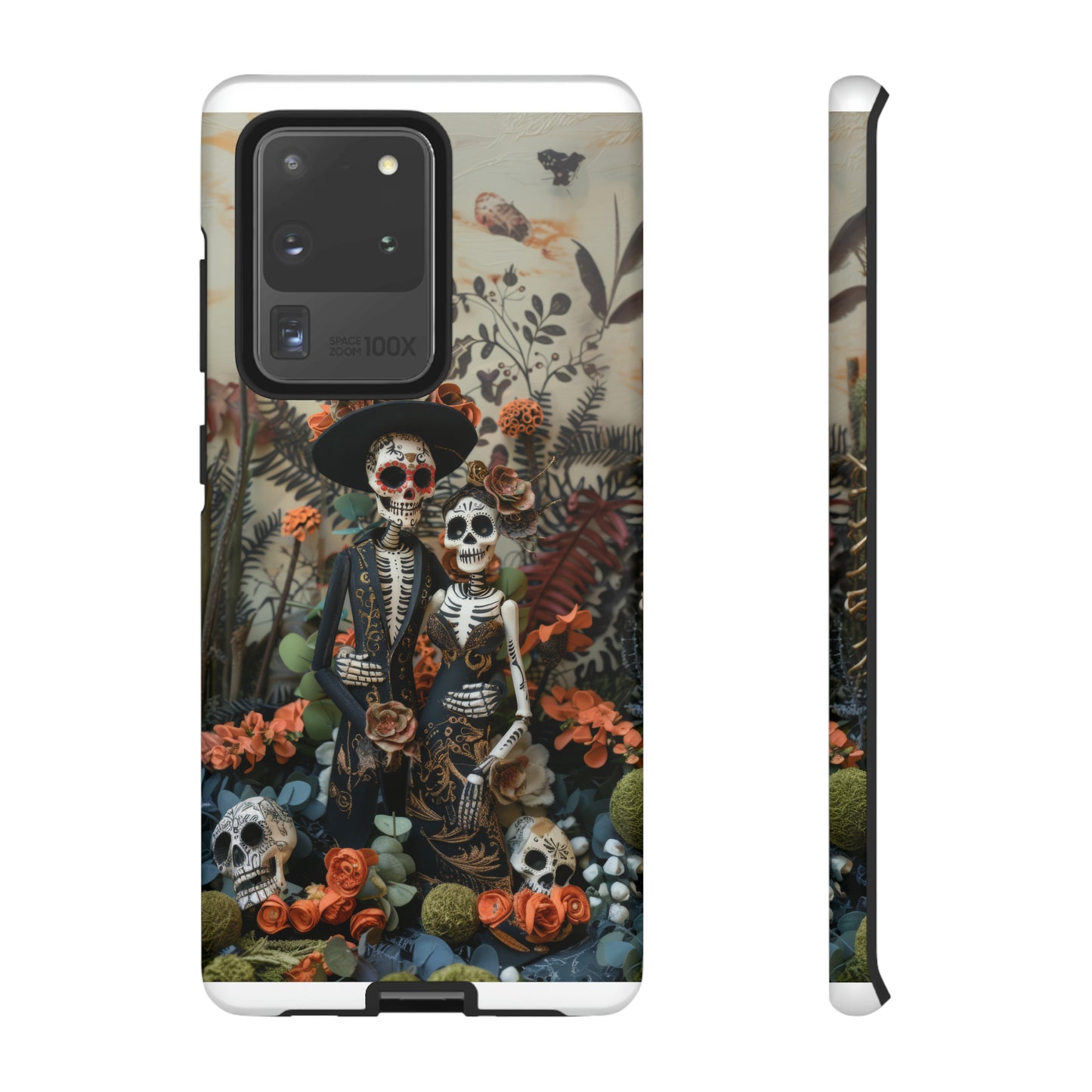 Custodia per telefono Dia de los Muertos, Cover con design di coppia scheletrica, Accessorio protettivo festivo per telefono, Custodie per telefono resistenti 