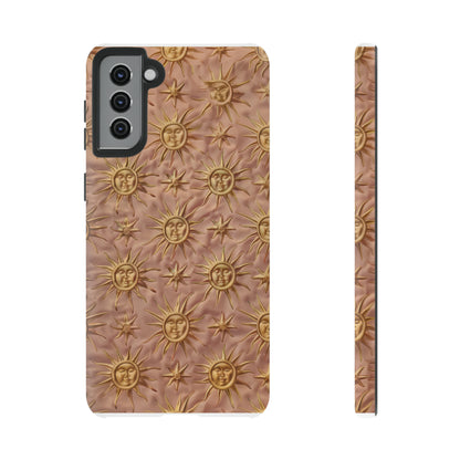 Custodia per iPhone con motivo sole celeste, design solare 3D strutturato, custodia protettiva lussuosa, custodie per telefono resistenti