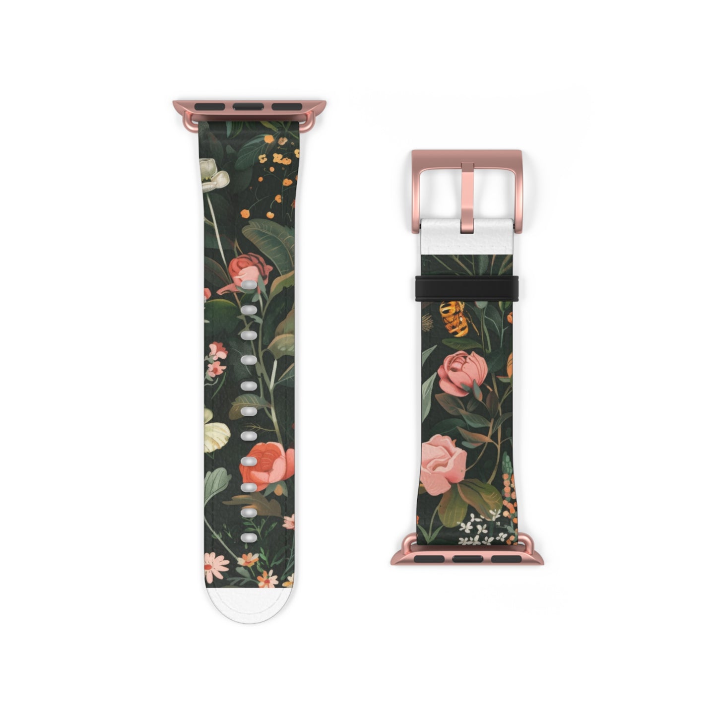 Midnight Garden Blooms Apple Watch Band, Dark Floral Elegance Smartwatch Strap, Nature-Inspired Rose Pattern Accessory. Apple Watch Band Apple Watch Straps For Series 4 5 6 7 8 9 ULTRA SE 38/40/41mm & 42/44/45mm Vegan Faux Leather Band