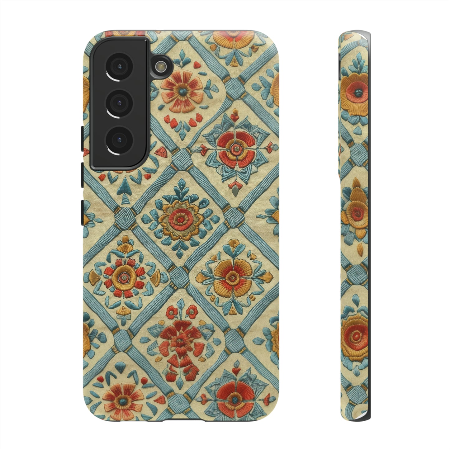 Vintage gesteppte florale iPhone-Hülle, Telefonhülle mit besticktem Design, handwerklich inspirierte Schutzausrüstung, robuste Hüllen