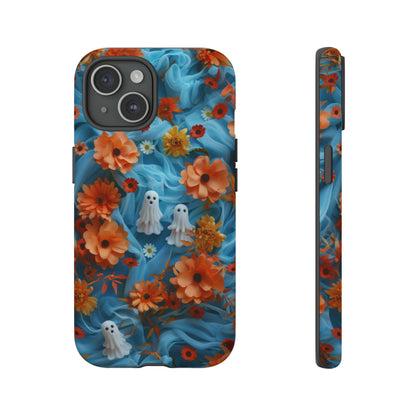 Gruselige florale Halloween Handyhülle, Herbstliche Geister und Blumen Design Hülle für Smartphones, Robuste Handyhüllen