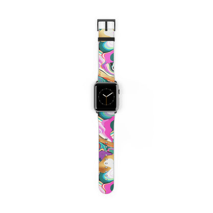 Whimsical Abstract Waves Apple Watch Band, Psychedelic Swirls Smartwatch Strap, Colorful Artistic Wristband Accessory. Apple Watch Band Apple Watch Straps For Series 4 5 6 7 8 9 ULTRA SE 38/40/41mm & 42/44/45mm Vegan Faux Leather Band