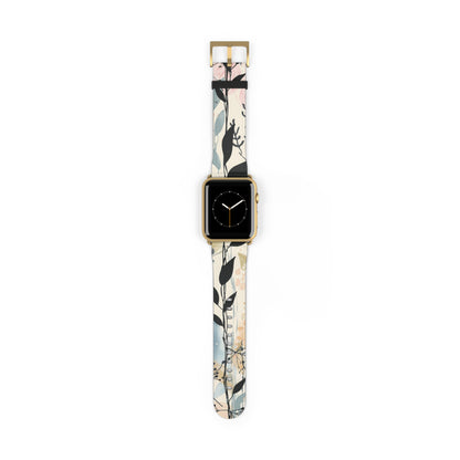 Contemporary Floral Apple Watch Band, Chic Pastel Tones with Black Accents, Stylish Silicone Strap for Everyday Elegance. Apple Watch Band Apple Watch Straps For Series 4 5 6 7 8 9 ULTRA SE 38/40/41mm & 42/44/45mm Vegan Faux Leather Band