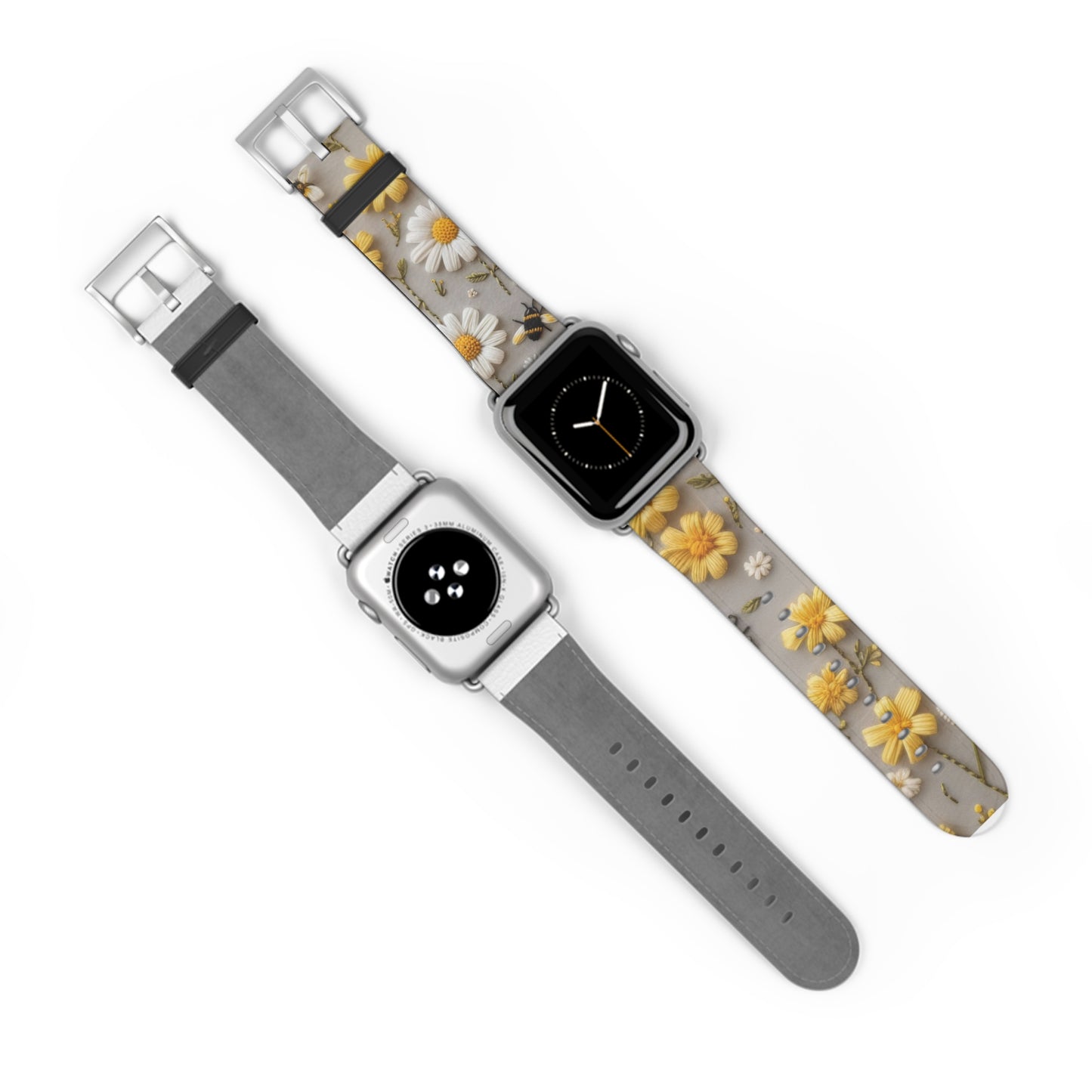 Spring Meadow Daisy Apple Watch Band, Fresh Yellow & White Floral Design, Nature-Inspired Smartwatch Strap. Apple Watch Band Apple Watch Straps For Series 4 5 6 7 8 9 ULTRA SE 38/40/41mm & 42/44/45mm Vegan Faux Leather Band