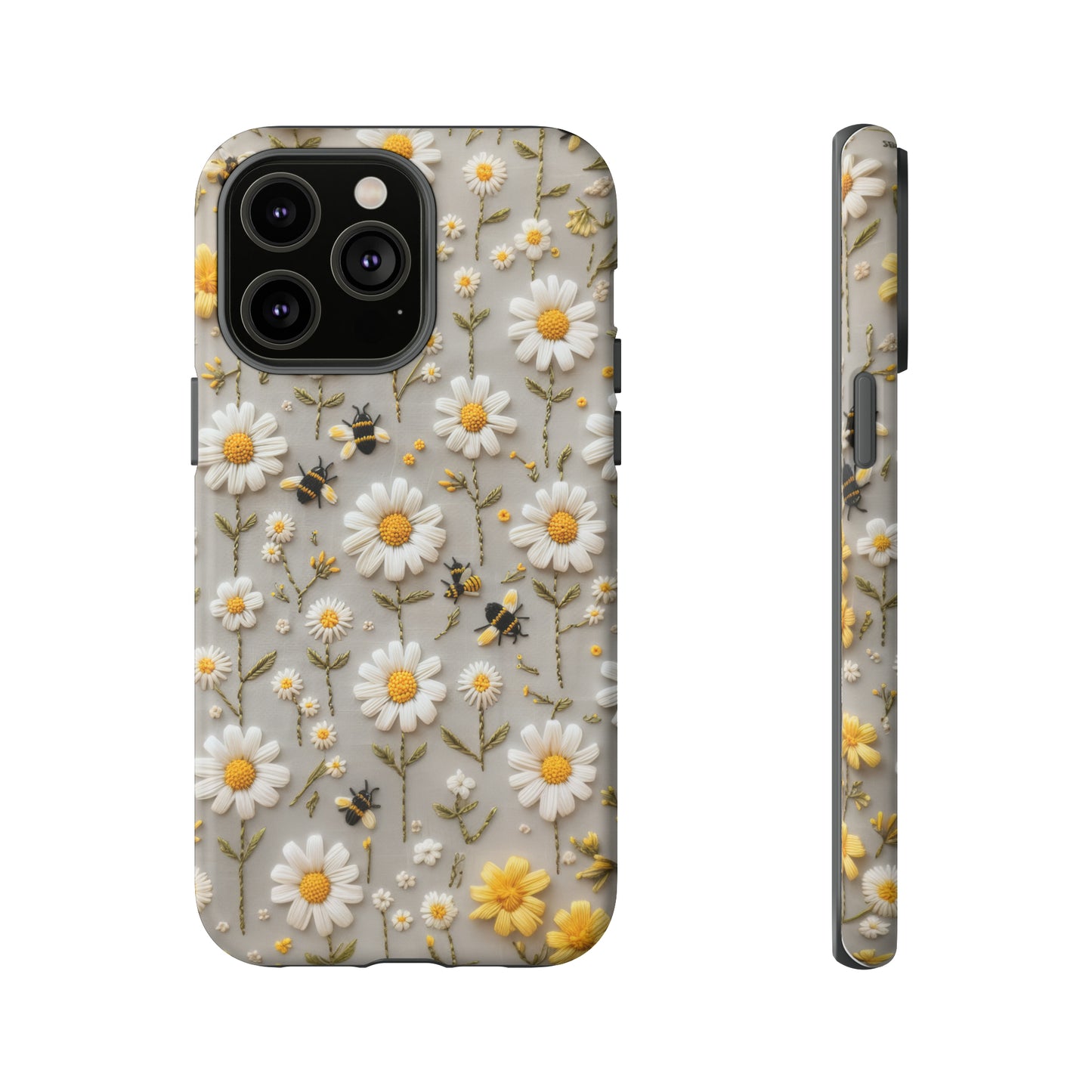 Spring Daisy Phone Case, Bees & Flowers Design, Nature-Inspired Protective Phone Cover, Tough Phone Cases