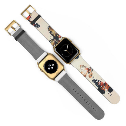 Graceful Butterfly Dance Apple Watch Band, Serene Insect Wing Pattern Strap, Delicate Nature-Inspired Wristband Accessory. Apple Watch Band Apple Watch Straps For Series 4 5 6 7 8 9 ULTRA SE 38/40/41mm & 42/44/45mm Vegan Faux Leather Band