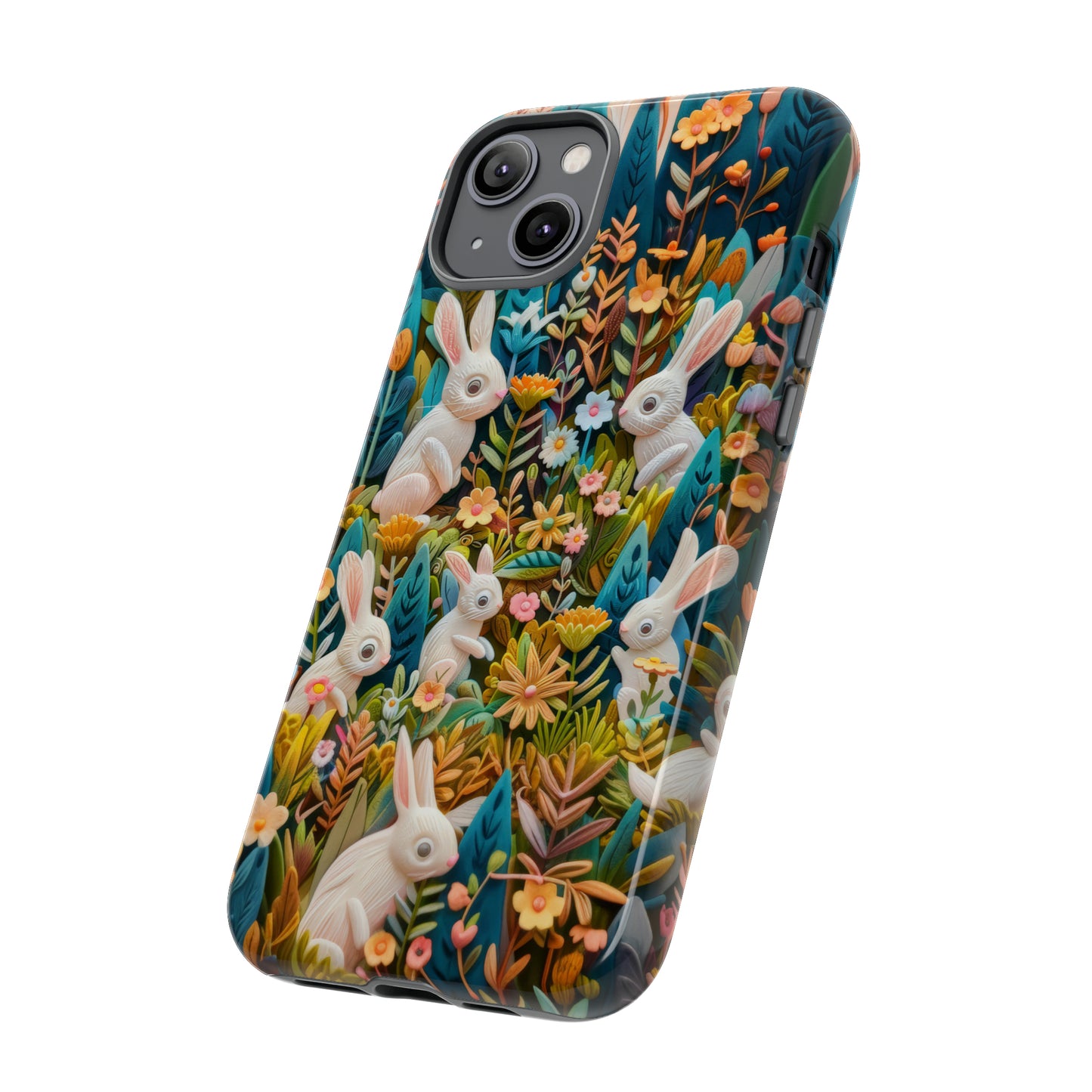 Mystical Garden Bunnies iPhone Case, Enchanted Floral Wonderland, Durable Protective Cover, Tough Phone Cases