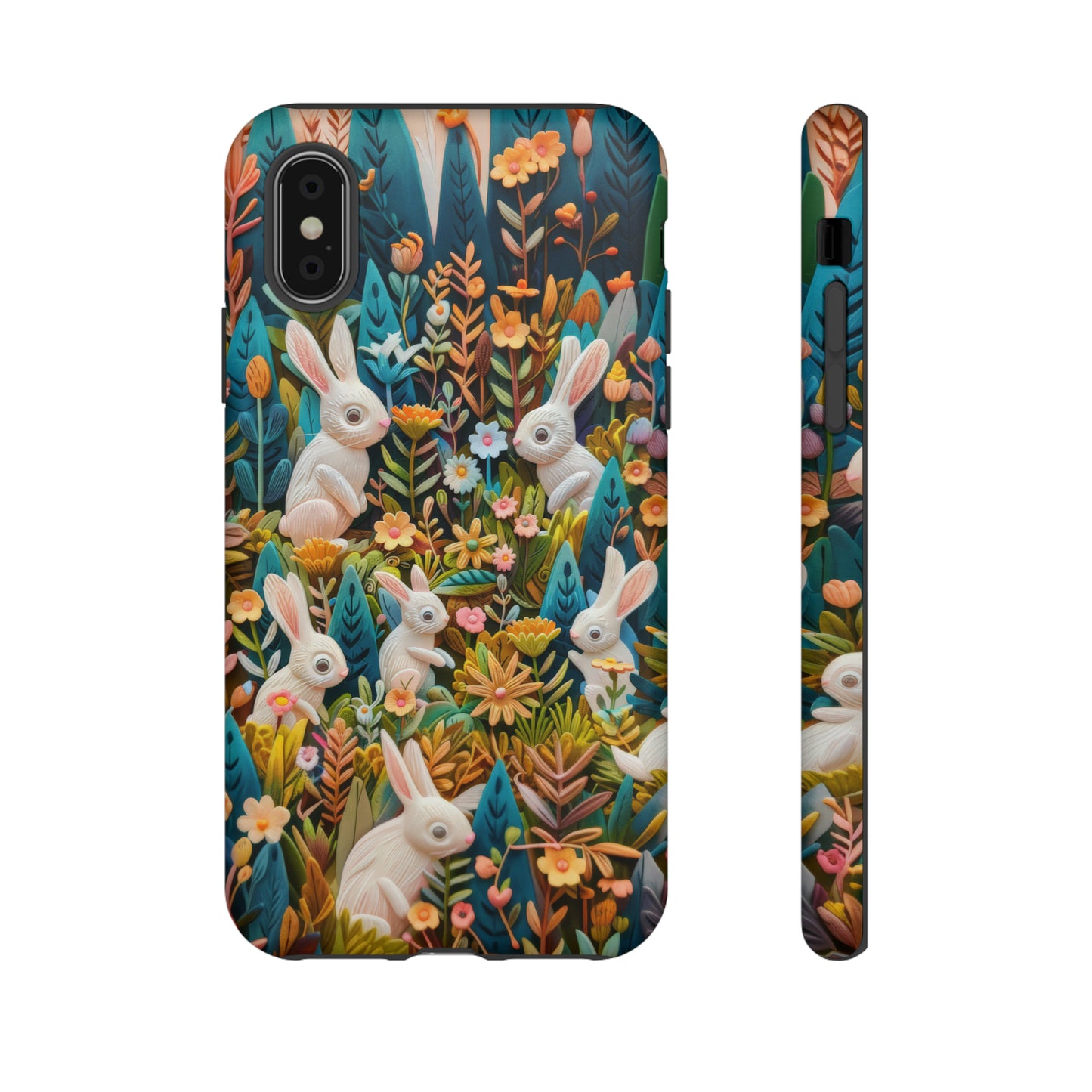 Mystical Garden Bunnies iPhone Case, Enchanted Floral Wonderland, Durable Protective Cover, Tough Phone Cases