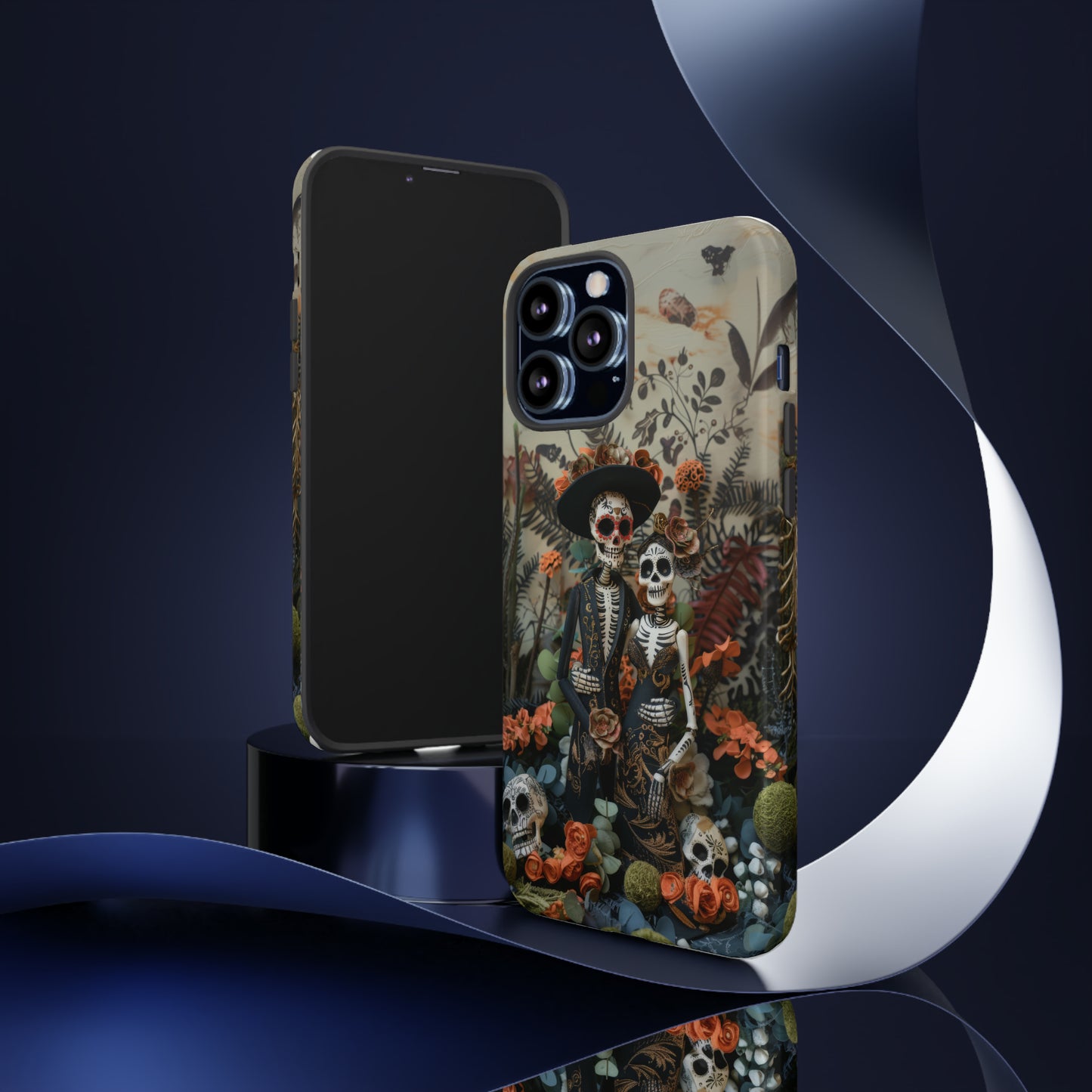 Custodia per telefono Dia de los Muertos, Cover con design di coppia scheletrica, Accessorio protettivo festivo per telefono, Custodie per telefono resistenti 