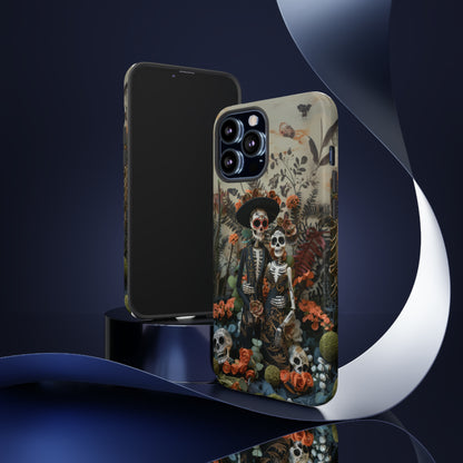 Custodia per telefono Dia de los Muertos, Cover con design di coppia scheletrica, Accessorio protettivo festivo per telefono, Custodie per telefono resistenti 