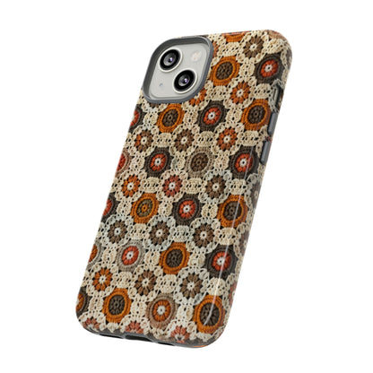 Custodia per iPhone retrò in pizzo all'uncinetto, estetica dal design artigianale, custodia protettiva in stile vintage, custodie per telefono resistenti