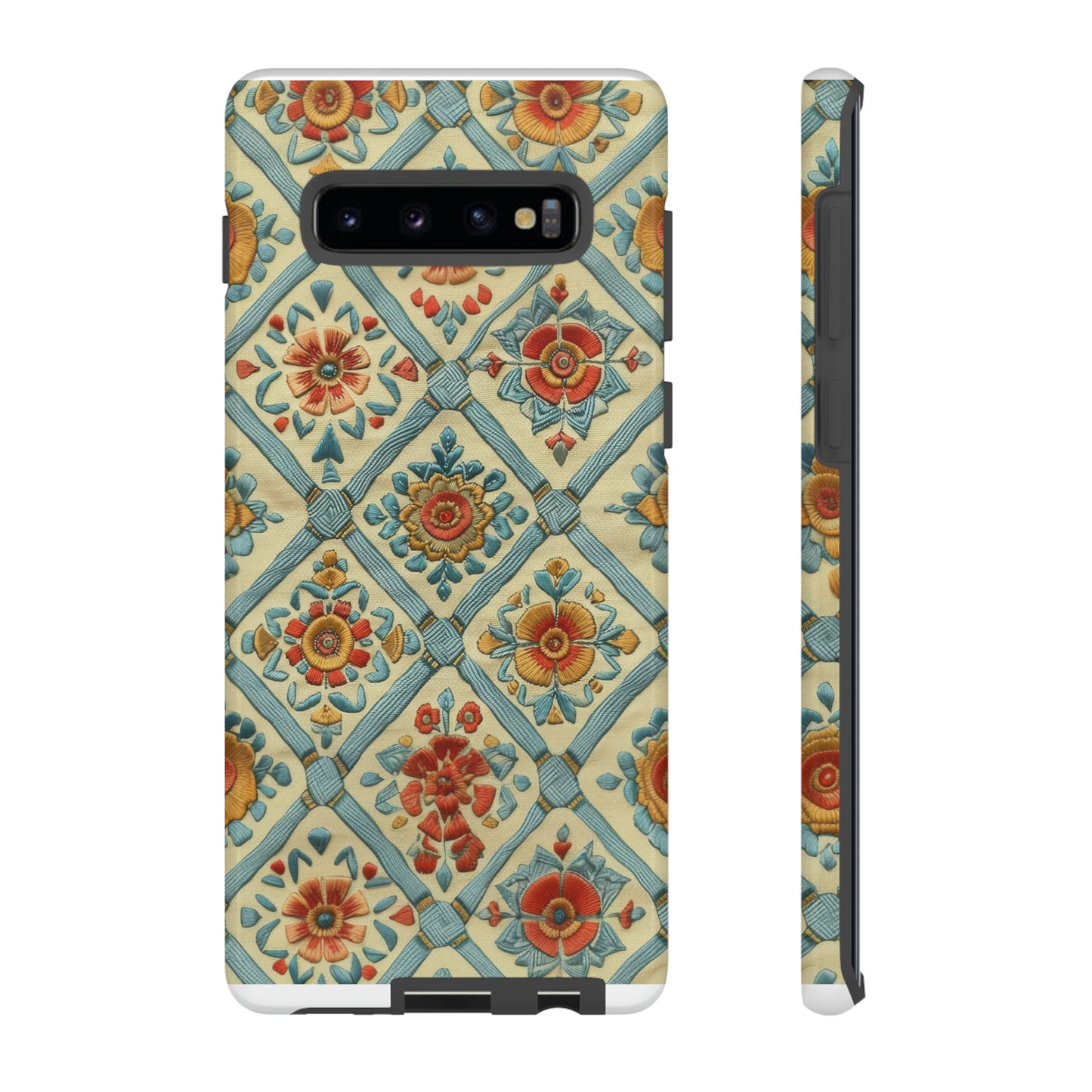 Vintage gesteppte florale iPhone-Hülle, Telefonhülle mit besticktem Design, handwerklich inspirierte Schutzausrüstung, robuste Hüllen