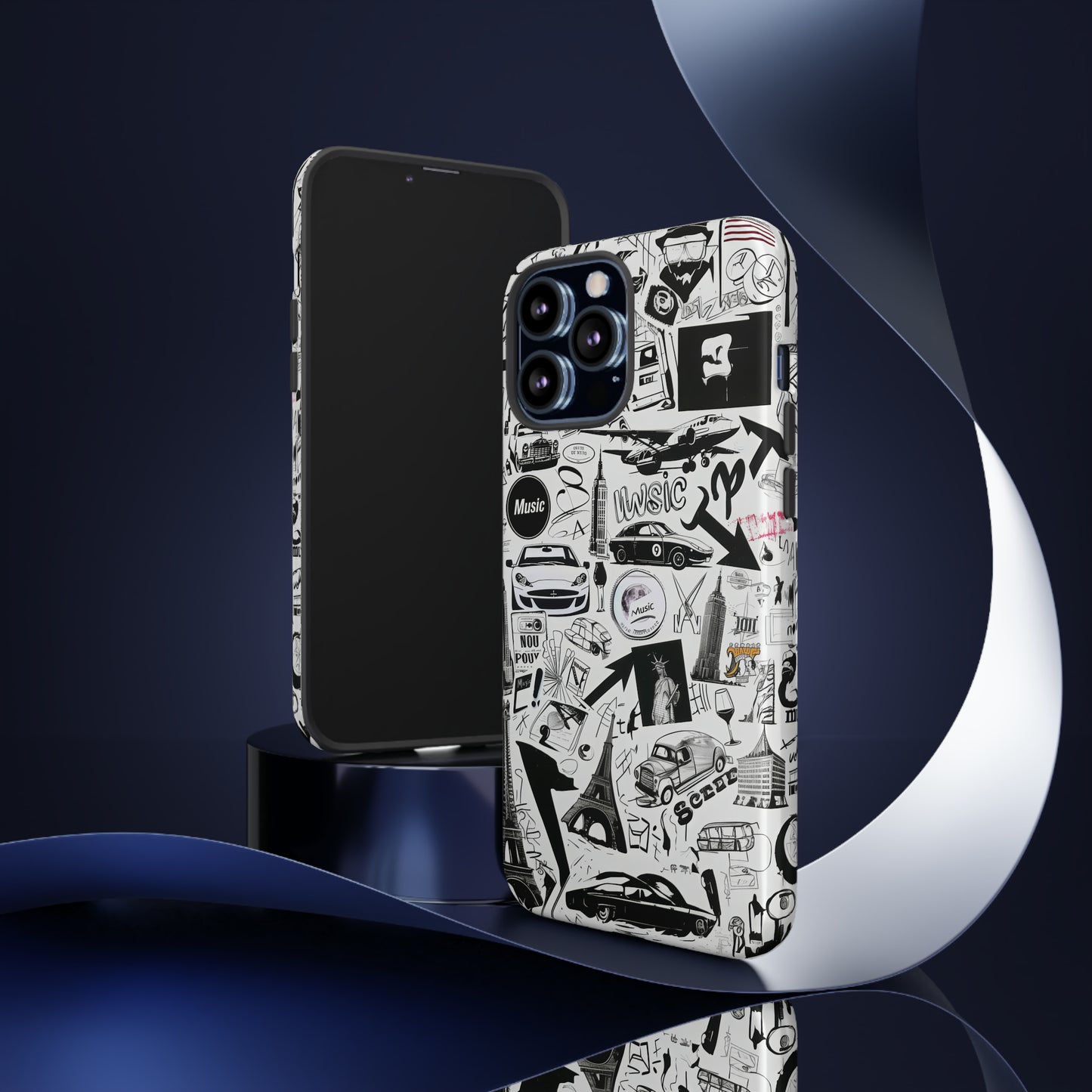 Iconica custodia per telefono con collage musicale in bianco e nero, cover dal design grafico moderno per audiofili, custodie per telefoni resistenti