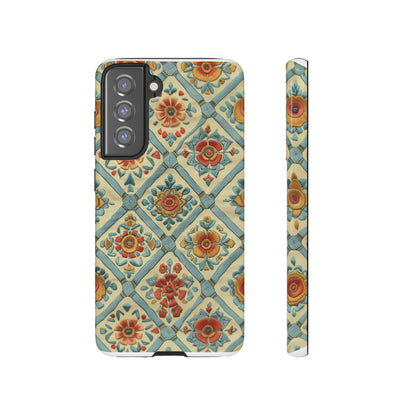 Vintage gesteppte florale iPhone-Hülle, Telefonhülle mit besticktem Design, handwerklich inspirierte Schutzausrüstung, robuste Hüllen