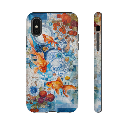 Orientalische Koi-Teich-iPhone-Hülle, traditionelles asiatisches Kunstwerk, ruhige Schutzhülle, robuste Handyhüllen 