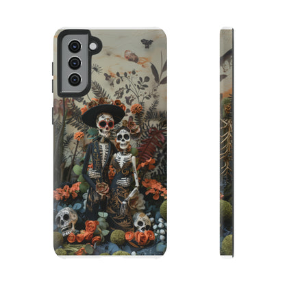 Custodia per telefono Dia de los Muertos, Cover con design di coppia scheletrica, Accessorio protettivo festivo per telefono, Custodie per telefono resistenti 