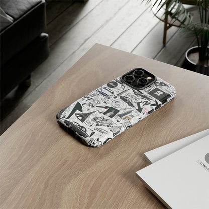 Iconica custodia per telefono con collage musicale in bianco e nero, cover dal design grafico moderno per audiofili, custodie per telefoni resistenti