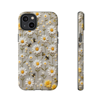 Spring Daisy Phone Case, Bees & Flowers Design, Nature-Inspired Protective Phone Cover, Tough Phone Cases