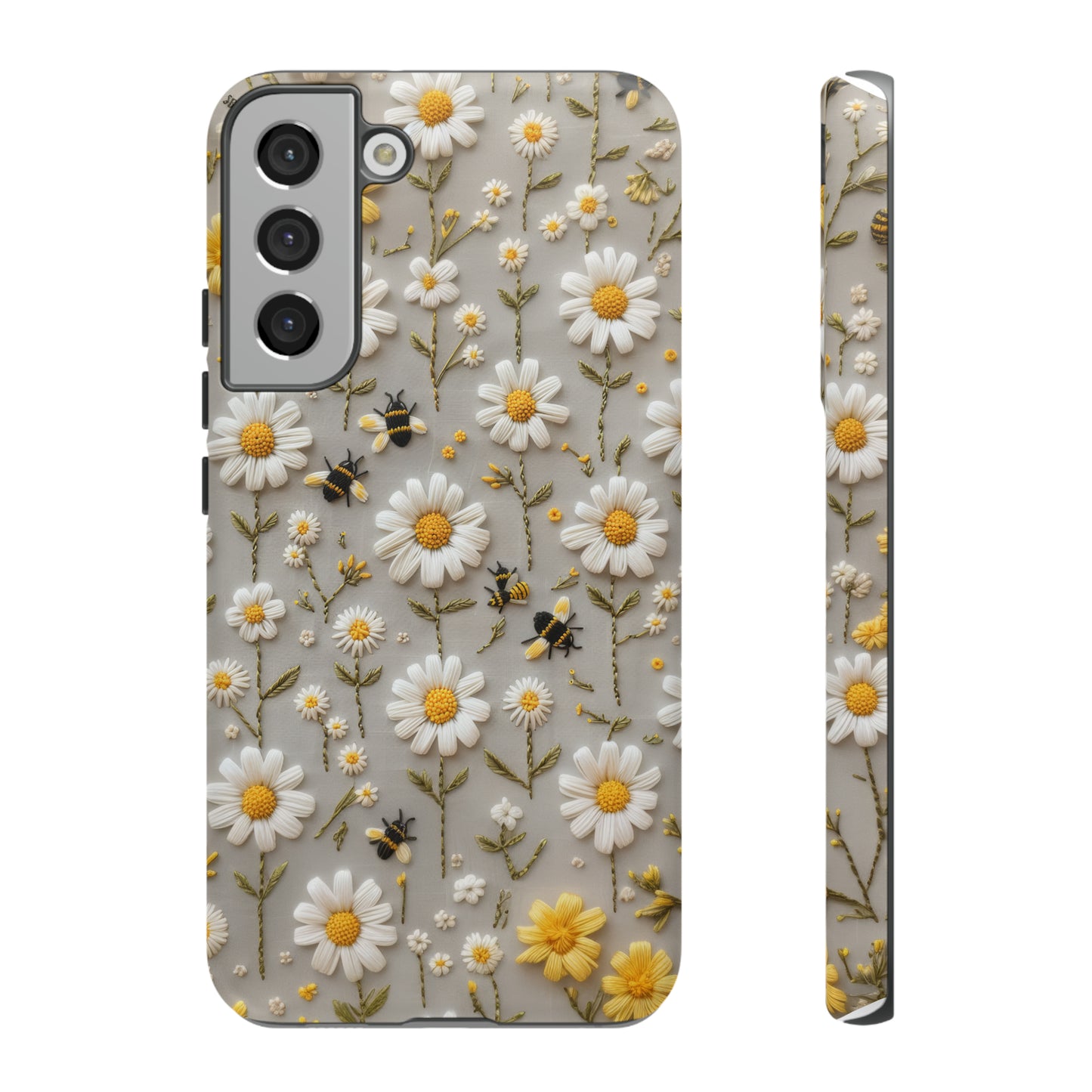 Spring Daisy Phone Case, Bees & Flowers Design, Nature-Inspired Protective Phone Cover, Tough Phone Cases