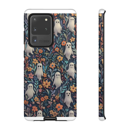 Whimsical Ghosts Floral iPhone Case, Unique Spooky Design, Charming Protective Cover, Tough Cases