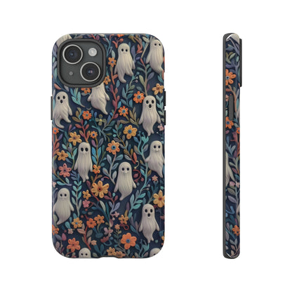 Whimsical Ghosts Floral iPhone Case, Unique Spooky Design, Charming Protective Cover, Tough Cases