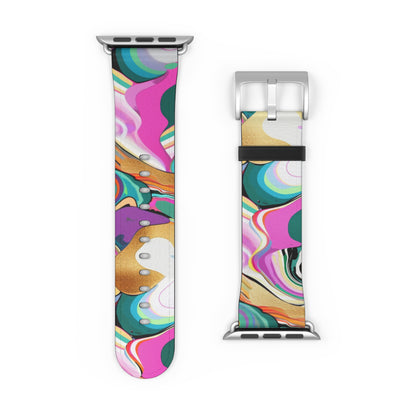 Whimsical Abstract Waves Apple Watch Band, Psychedelic Swirls Smartwatch Strap, Colorful Artistic Wristband Accessory. Apple Watch Band Apple Watch Straps For Series 4 5 6 7 8 9 ULTRA SE 38/40/41mm & 42/44/45mm Vegan Faux Leather Band