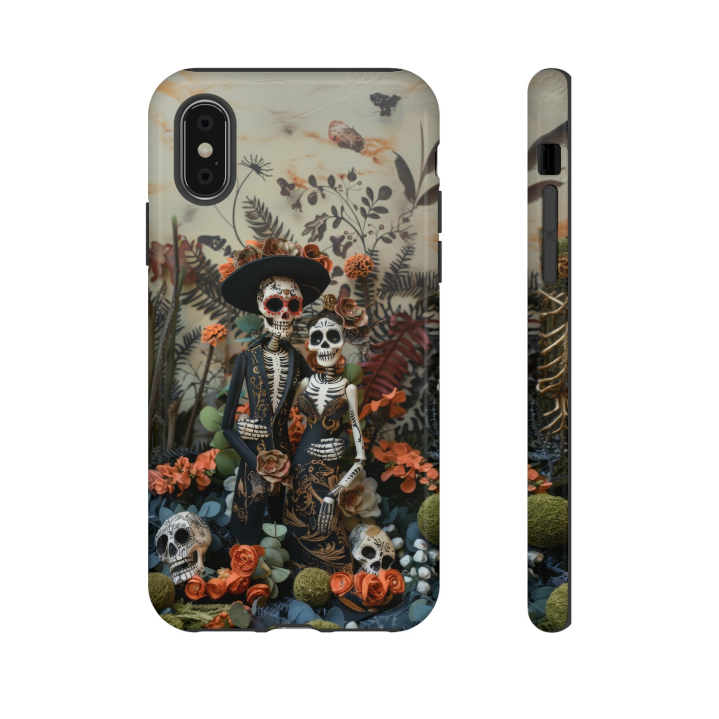 Custodia per telefono Dia de los Muertos, Cover con design di coppia scheletrica, Accessorio protettivo festivo per telefono, Custodie per telefono resistenti 