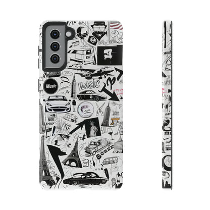 Iconica custodia per telefono con collage musicale in bianco e nero, cover dal design grafico moderno per audiofili, custodie per telefoni resistenti