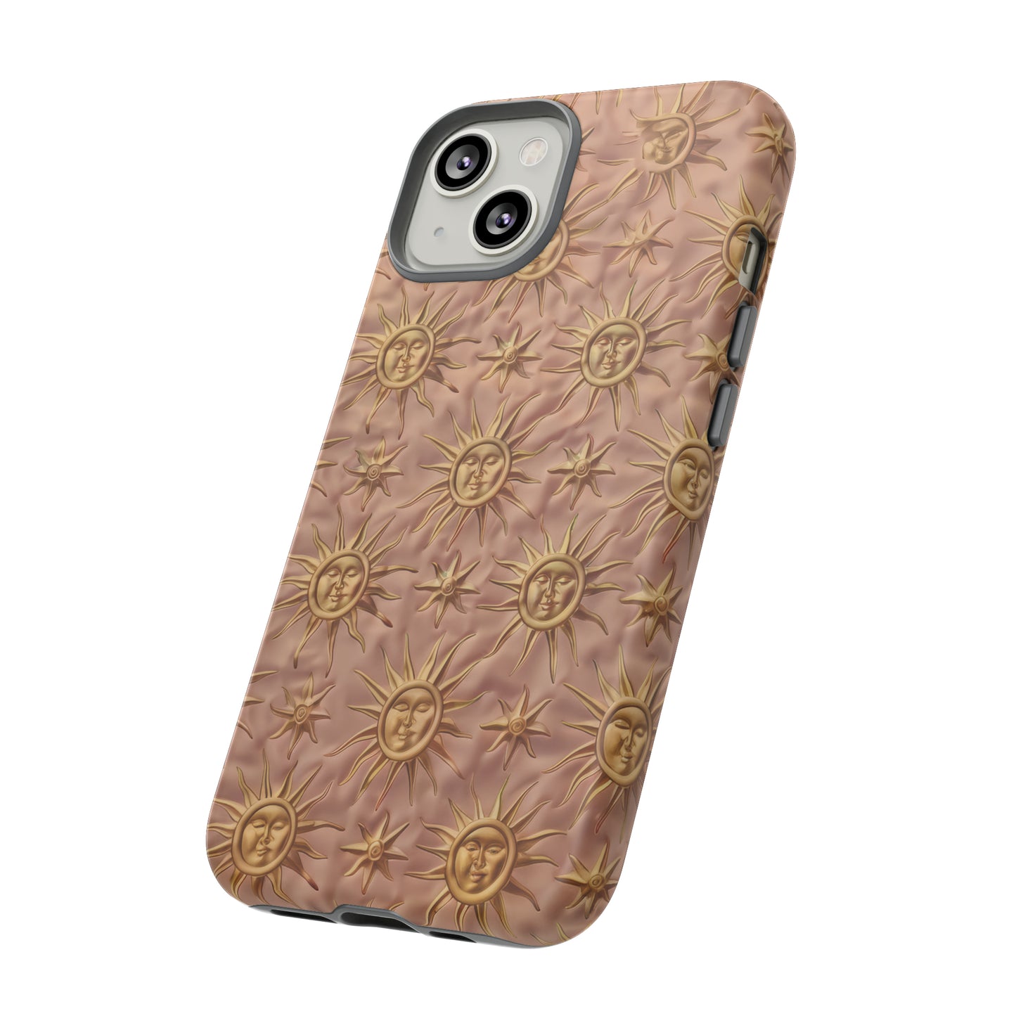 Custodia per iPhone con motivo sole celeste, design solare 3D strutturato, custodia protettiva lussuosa, custodie per telefono resistenti