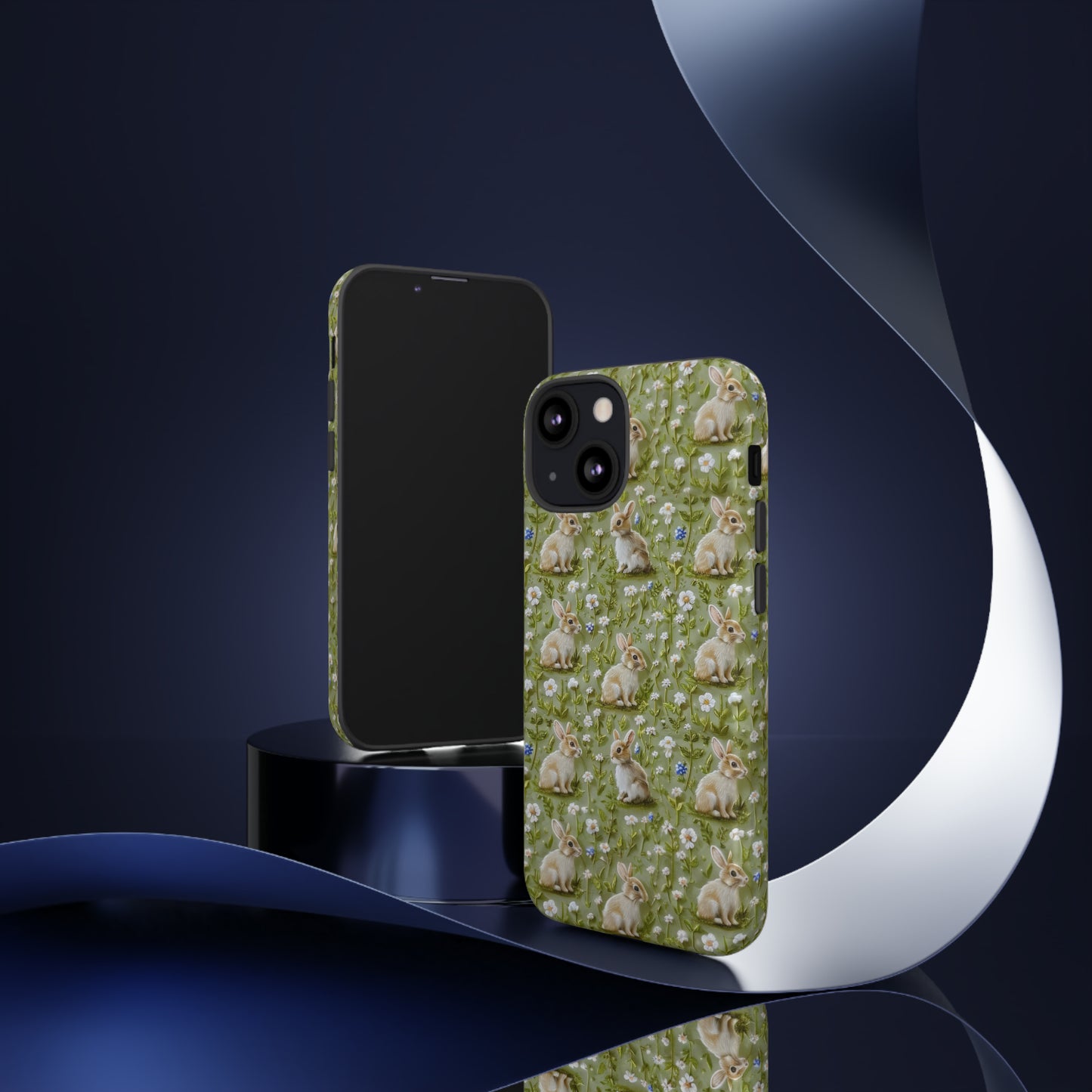 Custodia per iPhone Meadow Rabbits, design Serene Spring Wildlife, custodia protettiva di ispirazione ecologica, custodie per telefoni resistenti