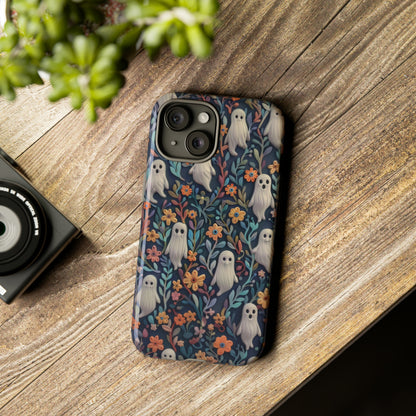 Whimsical Ghosts Floral iPhone Case, Unique Spooky Design, Charming Protective Cover, Tough Cases