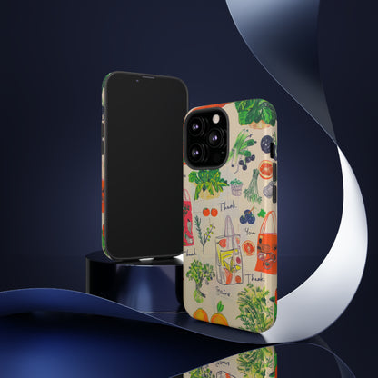 Custodia per telefono a tema di generi alimentari sostenibili, cover dal design ecologico per lo shopping per smartphone, custodie per telefoni resistenti 