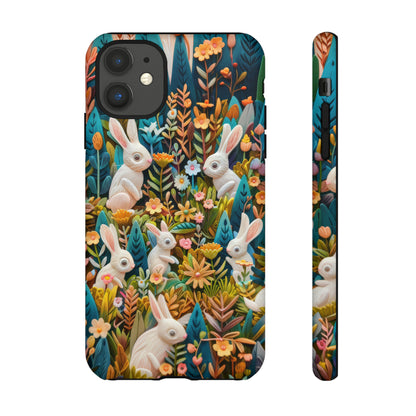 Mystical Garden Bunnies iPhone Case, Enchanted Floral Wonderland, Durable Protective Cover, Tough Phone Cases