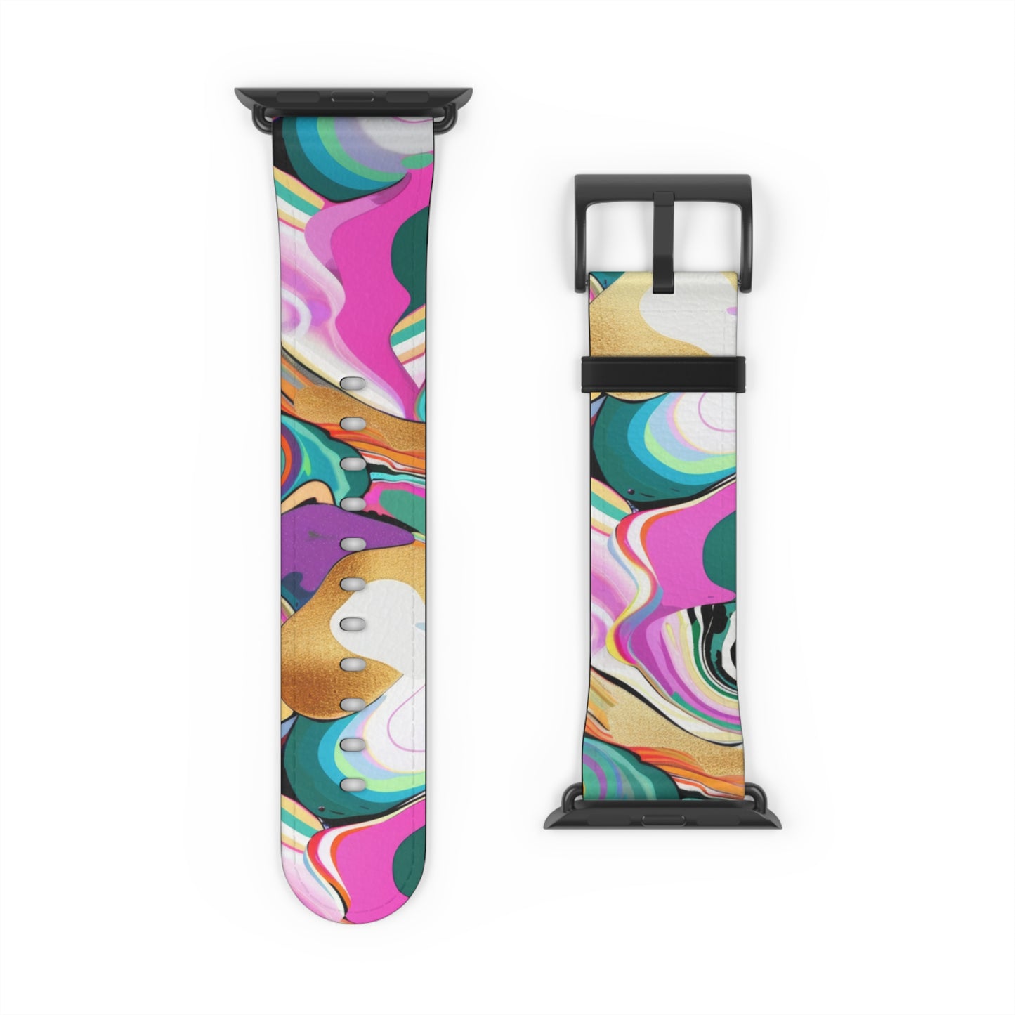 Whimsical Abstract Waves Apple Watch Band, Psychedelic Swirls Smartwatch Strap, Colorful Artistic Wristband Accessory. Apple Watch Band Apple Watch Straps For Series 4 5 6 7 8 9 ULTRA SE 38/40/41mm & 42/44/45mm Vegan Faux Leather Band