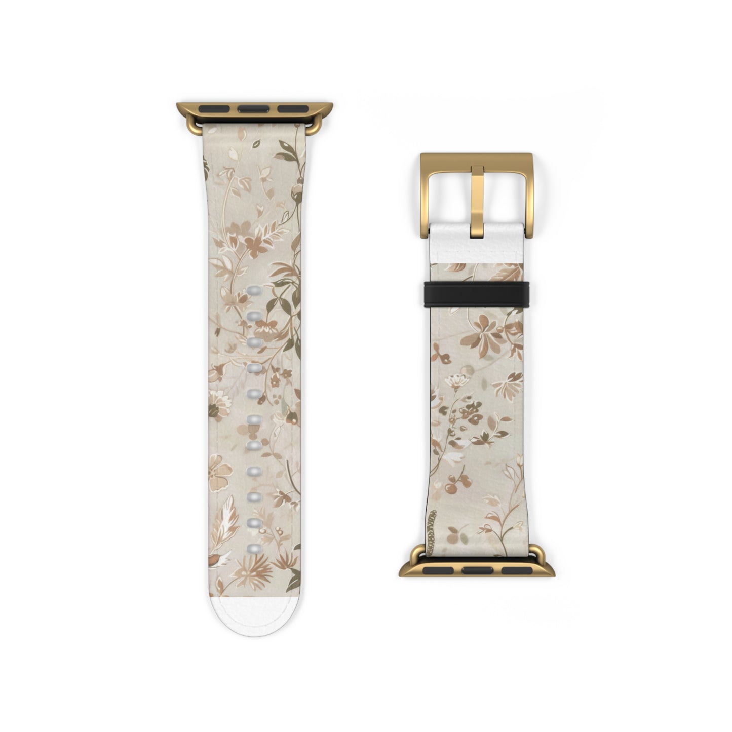 Classic Neutral Floral Apple Watch Band, Elegant Botanical Print Strap, Timeless Accessory, Sophisticated Tech Wear. Apple Watch Straps For Series 4 5 6 7 8 9 ULTRA SE 38/40/41mm & 42/44/45mm Vegan Faux Leather Band