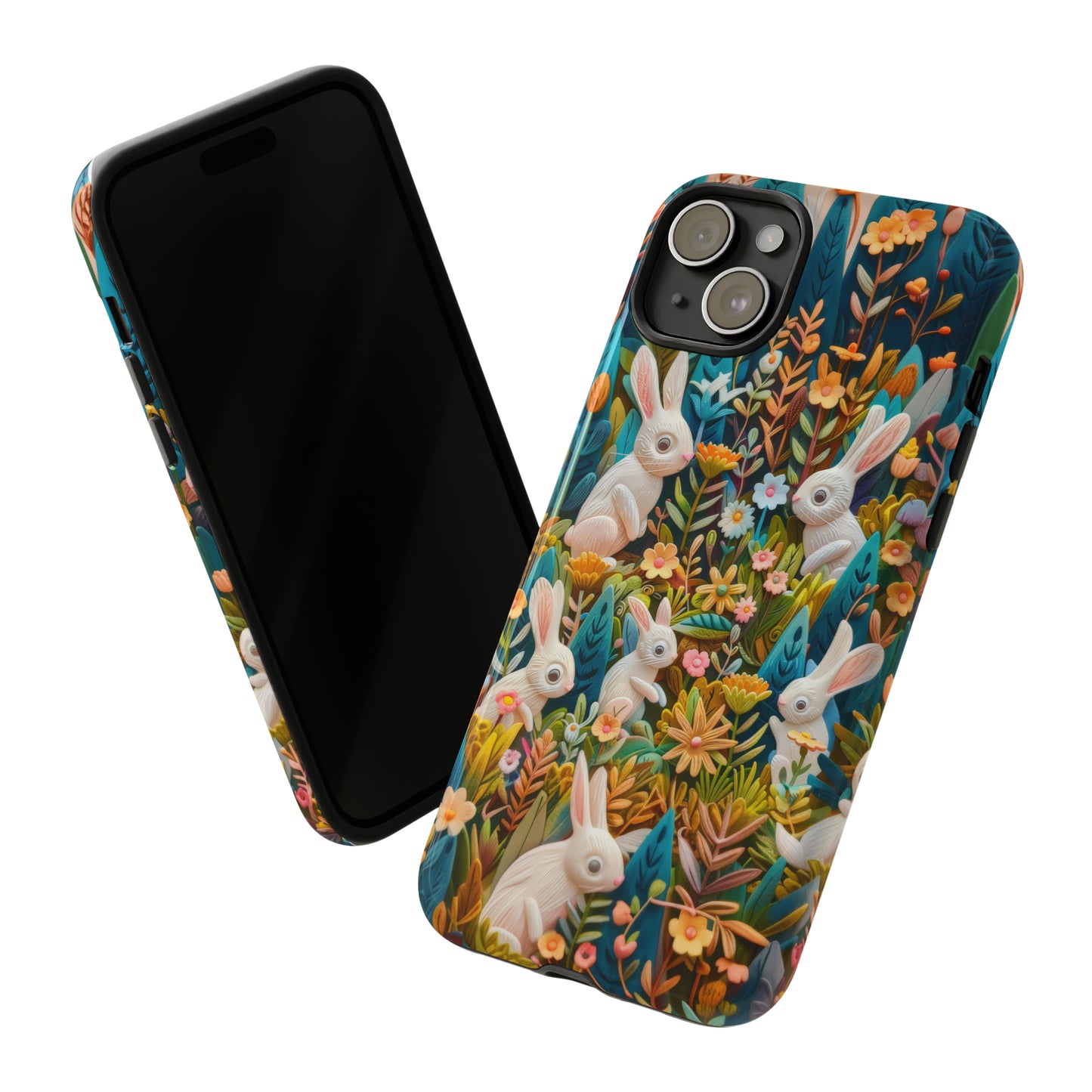 Mystical Garden Bunnies iPhone Case, Enchanted Floral Wonderland, Durable Protective Cover, Tough Phone Cases