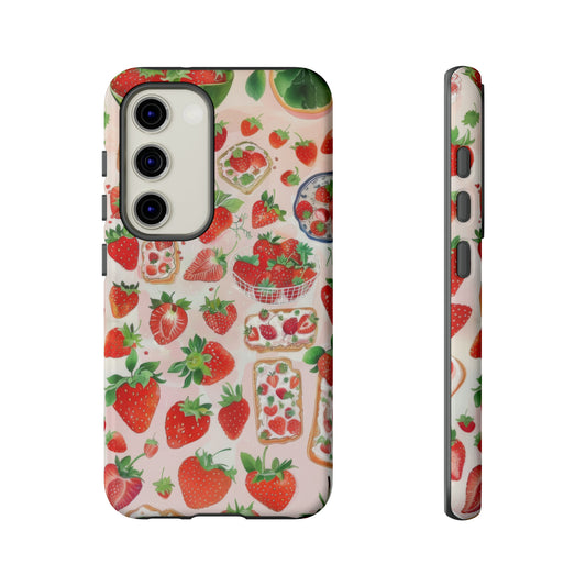 Sweet Strawberry Pattern Phone Case, Fresh Summer Fruit Design Cover for Smartphones, Tough Cases