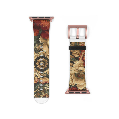 Renaissance Tapestry Floral Apple Watch Band | Klassisches Armband mit verziertem Stoffmuster. Apple Watch Band Apple Watch Armbänder für Serie 4 5 6 7 8 9 ULTRA SE 38/40/41 mm und 42/44/45 mm veganes Kunstlederband 