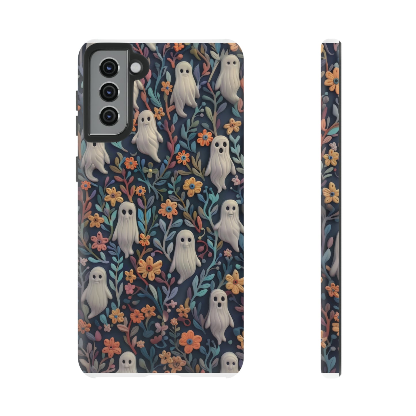 Whimsical Ghosts Floral iPhone Case, Unique Spooky Design, Charming Protective Cover, Tough Cases