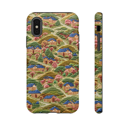 Caratteristica custodia per iPhone trapuntata in stile country, design patchwork affascinante, cover per telefono artistica e protettiva, custodie per telefono resistenti