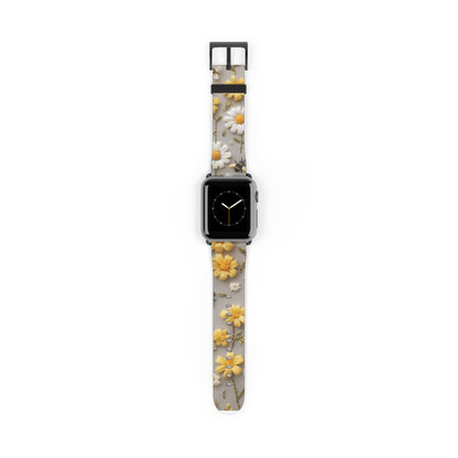 Spring Meadow Daisy Apple Watch Band, Fresh Yellow & White Floral Design, Nature-Inspired Smartwatch Strap. Apple Watch Band Apple Watch Straps For Series 4 5 6 7 8 9 ULTRA SE 38/40/41mm & 42/44/45mm Vegan Faux Leather Band