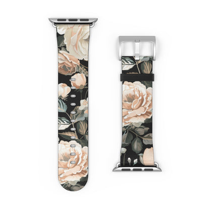 Classic Peony Elegance Apple Watch Band, Timeless Floral Print Strap, Chic Botanical Pattern Smartwatch Accessory. Apple Watch Band Apple Watch Straps For Series 4 5 6 7 8 9 ULTRA SE 38/40/41mm & 42/44/45mm Vegan Faux Leather Band