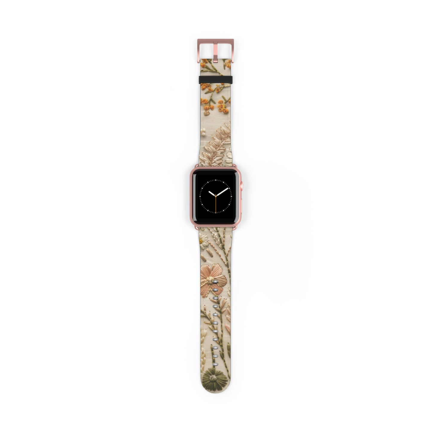 Apple Watch-Armband mit natürlicher botanischer Illustration, elegantes beiges Blumendesign, neutral getöntes Smartwatch-Armband. Apple Watch-Armbänder für die Serie 4, 5, 6, 7, 8, 9, ULTRA SE, 38/40/41 mm und 42/44/45 mm, veganes Kunstlederarmband