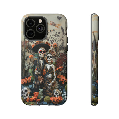 Custodia per telefono Dia de los Muertos, Cover con design di coppia scheletrica, Accessorio protettivo festivo per telefono, Custodie per telefono resistenti 